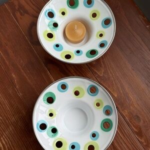 2 Vintage IKEA 1990s EMALJ Tealight Candle Holders Enameled Metal Post Modern